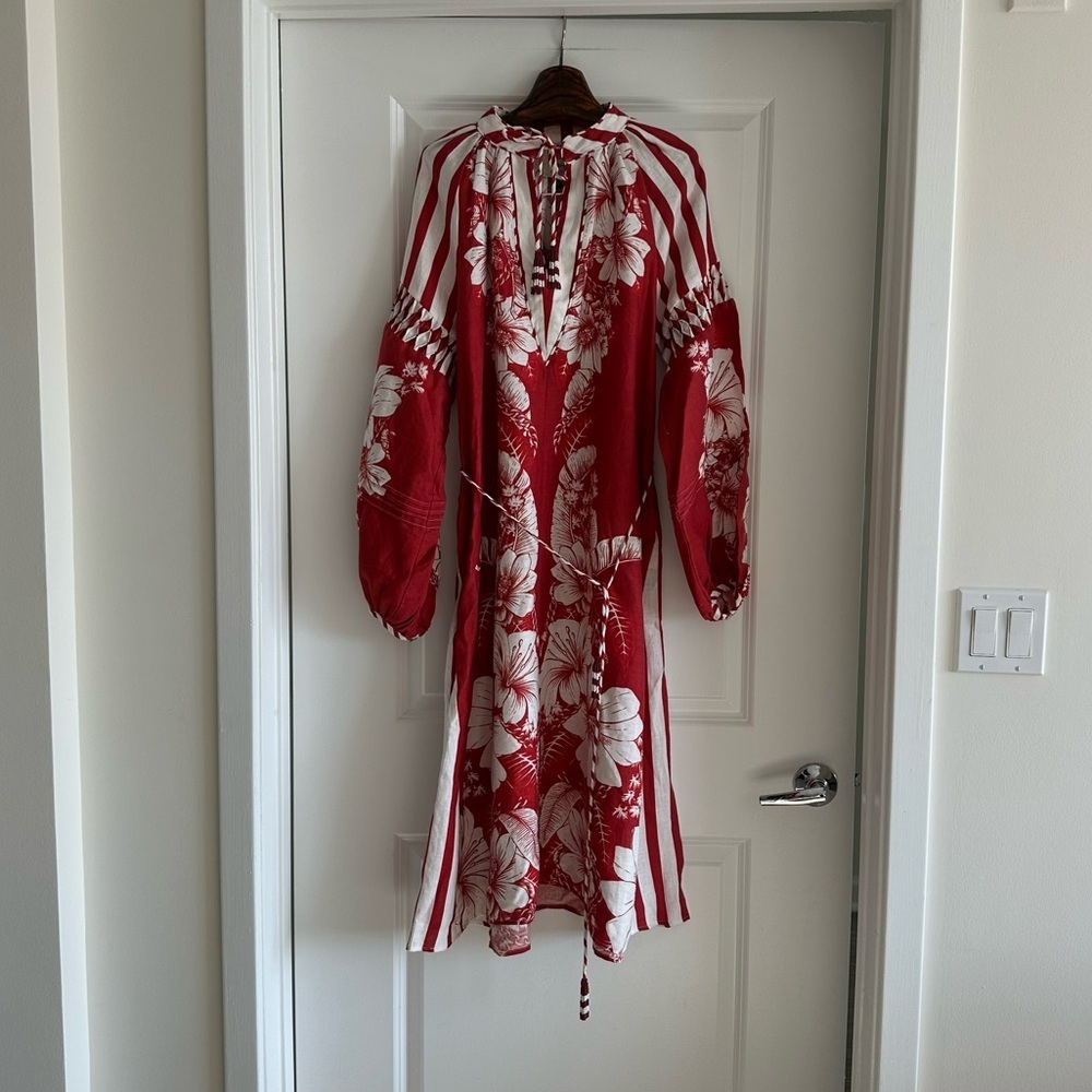 Farm Rio Red Floral Chains Stripes Midi Dress - Picture 4 of 11